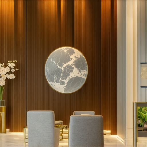 Luxury Downtown Hotel Lobby Modern luxury hotel lobby with elegant design and comfortable seating
