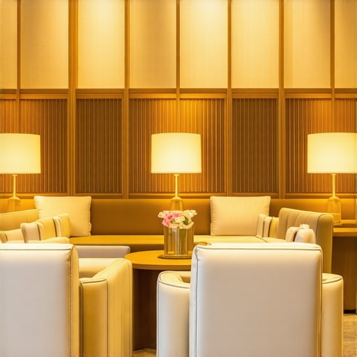 Luxurious Downtown Hotel Lobby Elegant hotel lobby with plush seating and ambient lighting.