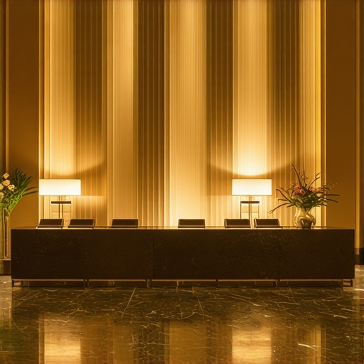 Luxurious Downtown Hotel Lobby Elegant hotel lobby with luxurious decor and welcoming ambiance