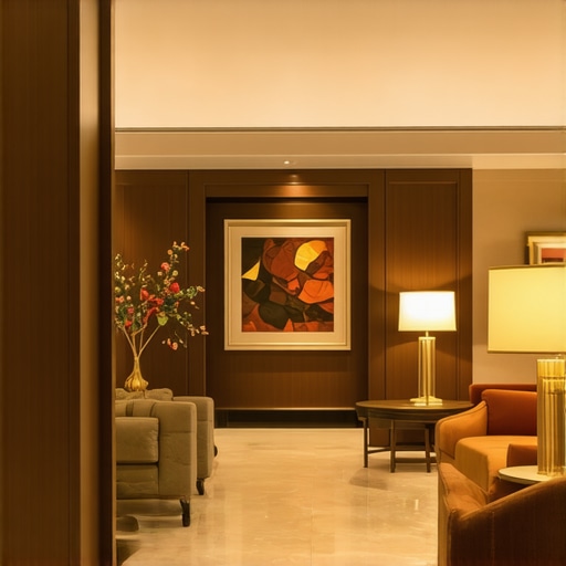 Elegant modern lobby of a downtown luxury hotel