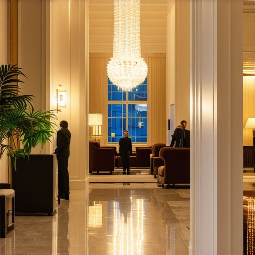 Elegant hotel lobby with luxurious decor and welcoming staff