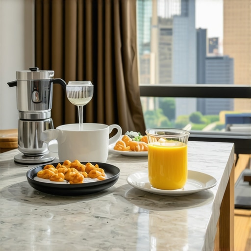 Elegant hotel suite with customized breakfast and modern decor