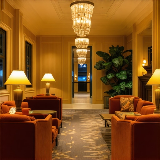 Luxurious hotel lobby with modern decor and inviting ambiance