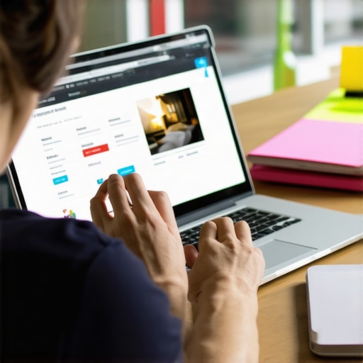 Person managing hotel deals with laptop and smartphone in a home office.