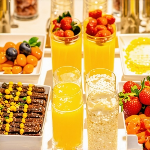 Elegant hotel breakfast buffet with fresh local ingredients in a city center