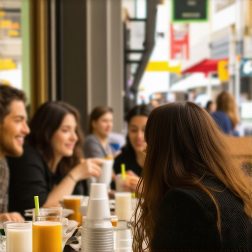 Experience Authentic Downtown Breakfast Spots for Savings and Fresh Flavors Downtown café packed with happy customers enjoying breakfast.