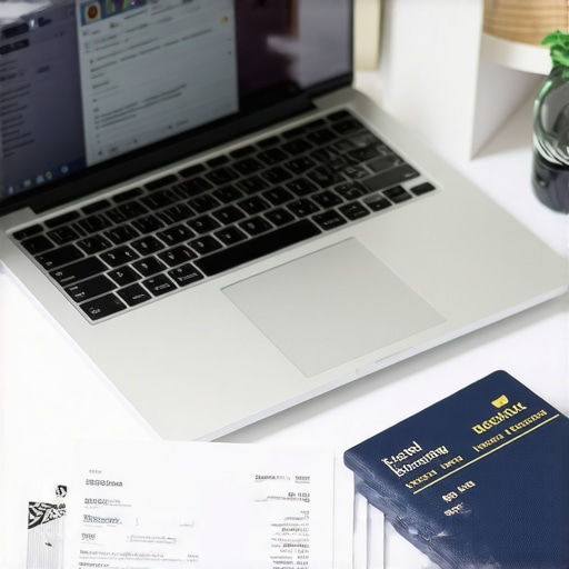 Laptop and smartphone showing hotel booking and communication apps for luxury travel planning.