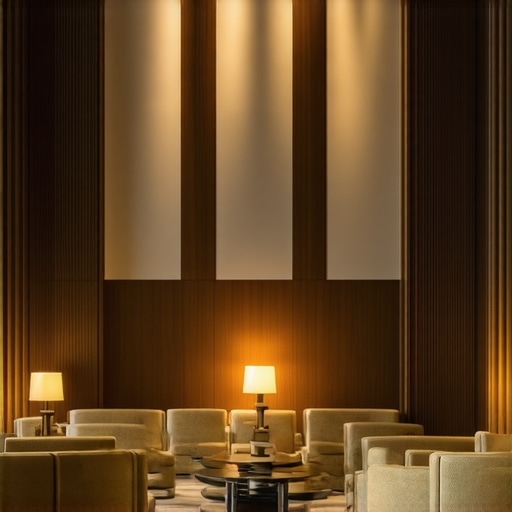 Luxury hotel lobby with banners promoting group bookings